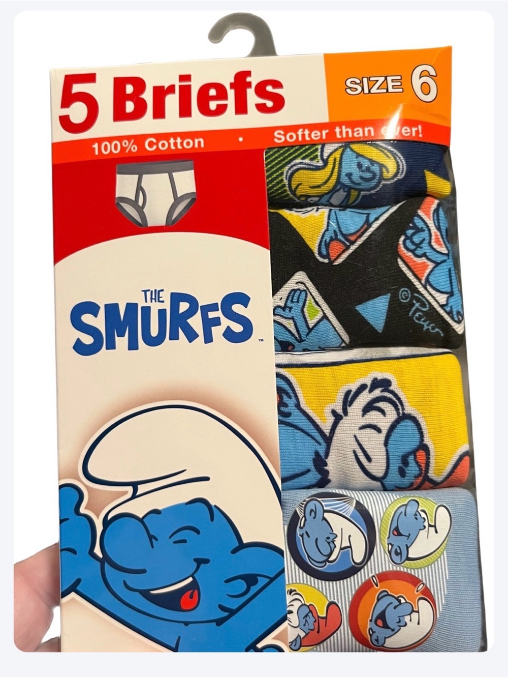The Smurfs Kids Briefs 5-Pack - Blue/Yellow Patterned Underwear, Size 6